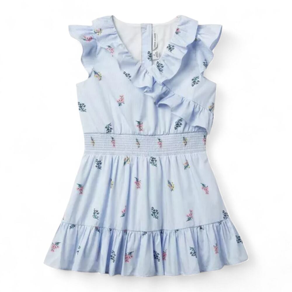 Jane and Jack Floral Striped Ruffle Dress Girls Size 3 Blue Cotton